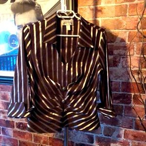Joseph Ribkoff brown and metallic V neck blouse . New condition